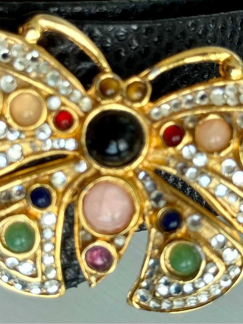 Vintage 80s Judith Leiber Butterfly Jeweled Adjustable Black Leather Belt Signed - Picture 3 of 10